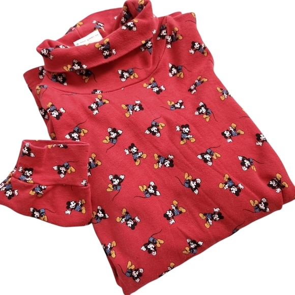 Disney Mickey Mouse Vintage Mickey Co Turtleneck Sweater Large 100% Cotton - Picture 1 of 6